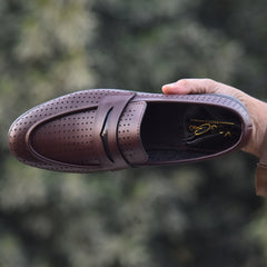 XeeGo X-022: Men's Perforated Slip-On Penny Loafer - Rich Brown