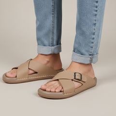 X 025 - XeeGo Cross Strap Comfort Slides – Beige