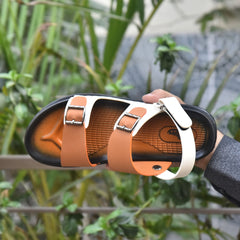 XeeGo X 14 - Men’s Premium Dual-Tone Buckle Sandals – Mustard & White