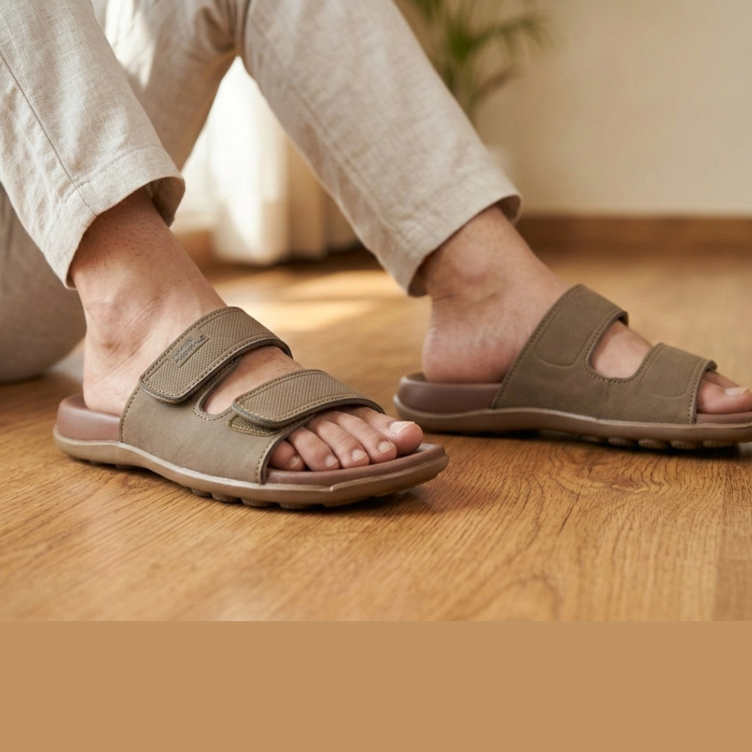 X 2109- Executive Comfort Dual-Strap Slides – CAMEL