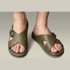 X 025 - XeeGo Cross Strap Comfort Slides – Olive