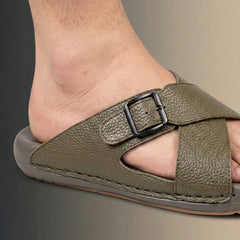 X 025 - XeeGo Cross Strap Comfort Slides – Olive