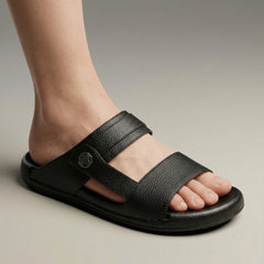 XeeGo X-35 | Premium Textured Leather Comfort Slide - Black