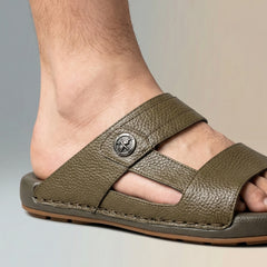 XeeGo X-35 | Premium Textured Leather Comfort Slide - Olive
