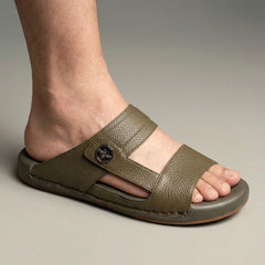 XeeGo X-35 | Premium Textured Leather Comfort Slide - Olive